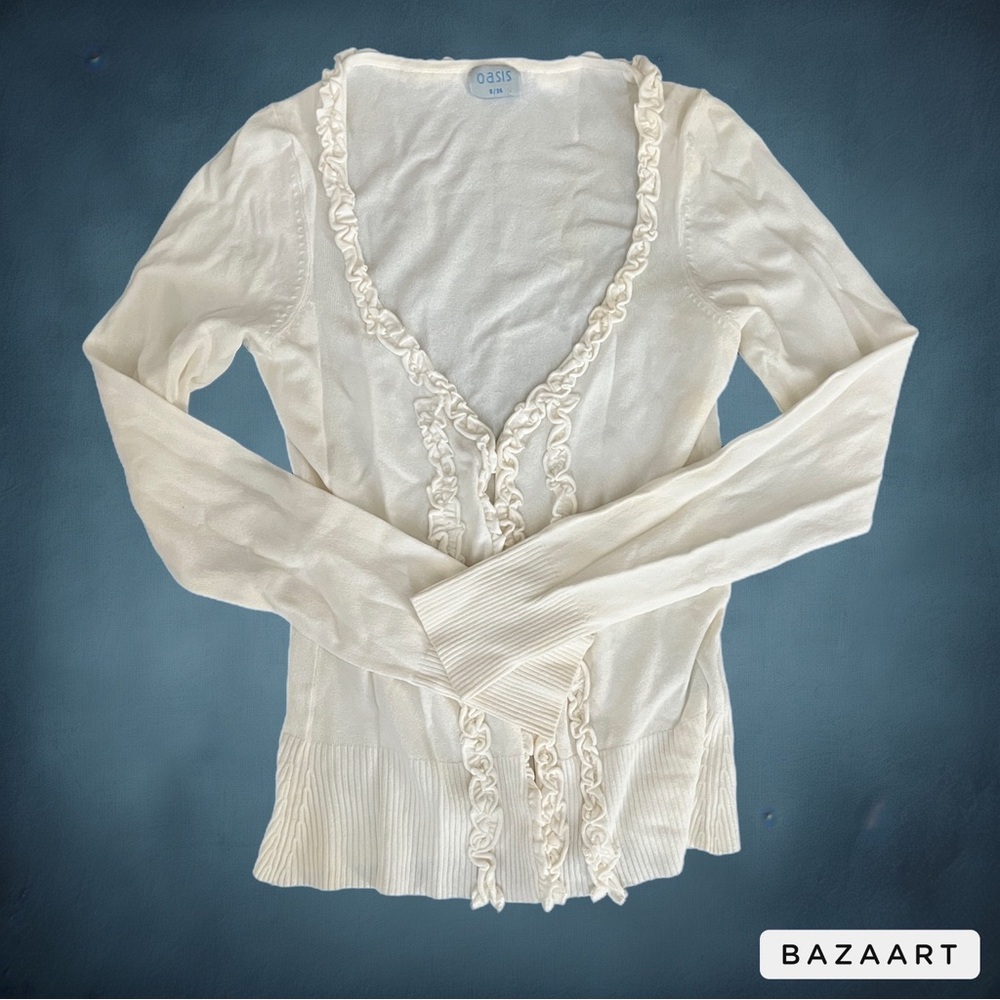 long sleeve frilly details button up baby tee